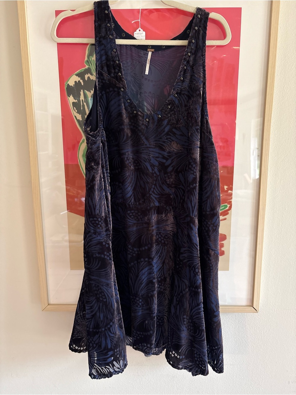 Free People Navy Velvet Burnout butterfly Sleeveless dress size large